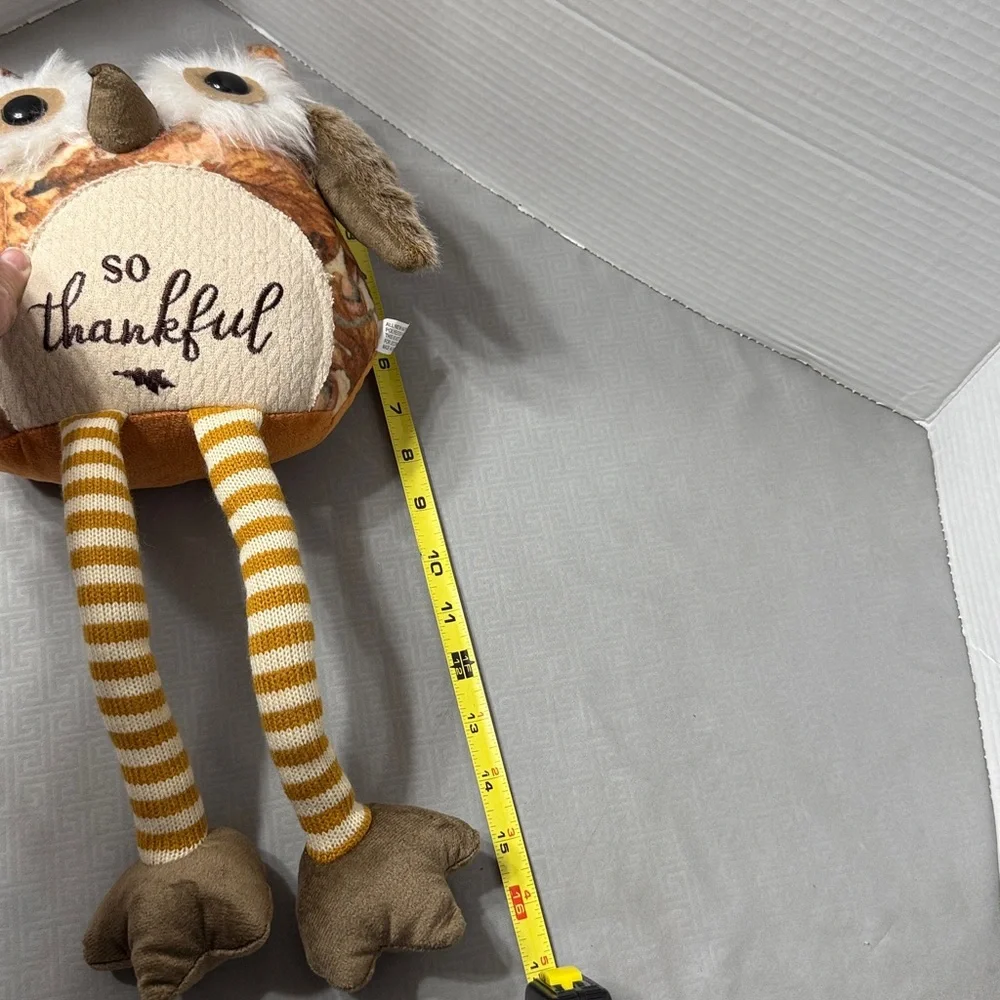 So Thankful Owl Plush Shelf Sitter with Striped Legs Big Eyes Furry Fall Colors